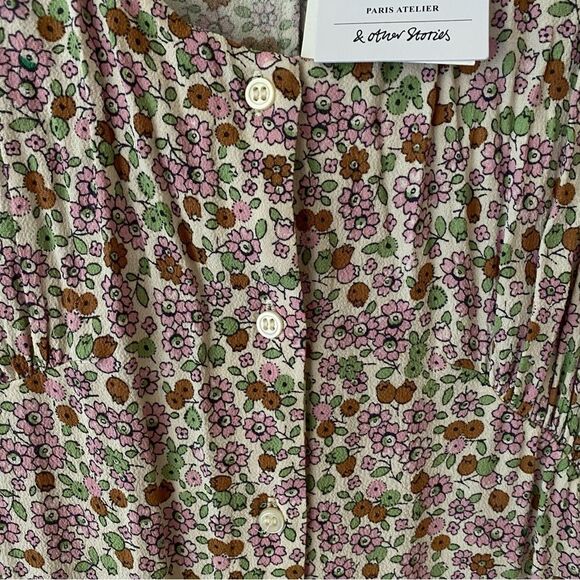 & Other Stories Printed Button Up Midi Dress Floral rayon NWT 10 - Picture 7 of 9